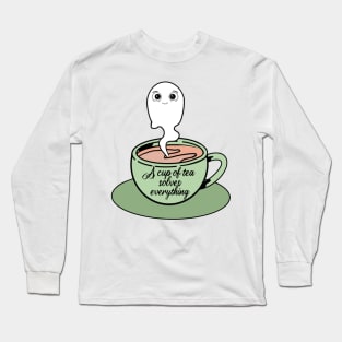 A cup of tea solves everything illustration Long Sleeve T-Shirt